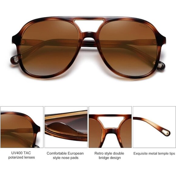 ?Sojos Retro Square Aviators Women Brown Classic 70s Vintage Trendy Sunglasses main image 5